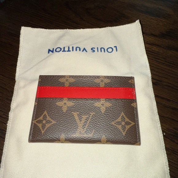 Louis Vuitton Brown and Red Monogram Double Card Holder - Picture 1 of 4
